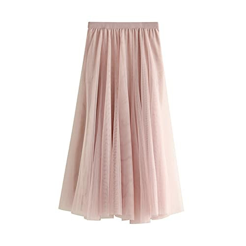 Daysskk Pink Tulle Skirt for Women Midi Length Pleated Skirts for Women Long Length Womens Flowy Skirts Mesh Skirts Women's Skirt A-Line 33" | Amazon (US)