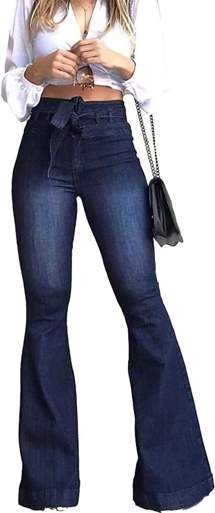 KDF High Waisted Bell Bottom Jeans for Women Flare Jeans for Women Stretch Wide Leg Jeans | Amazon (US)