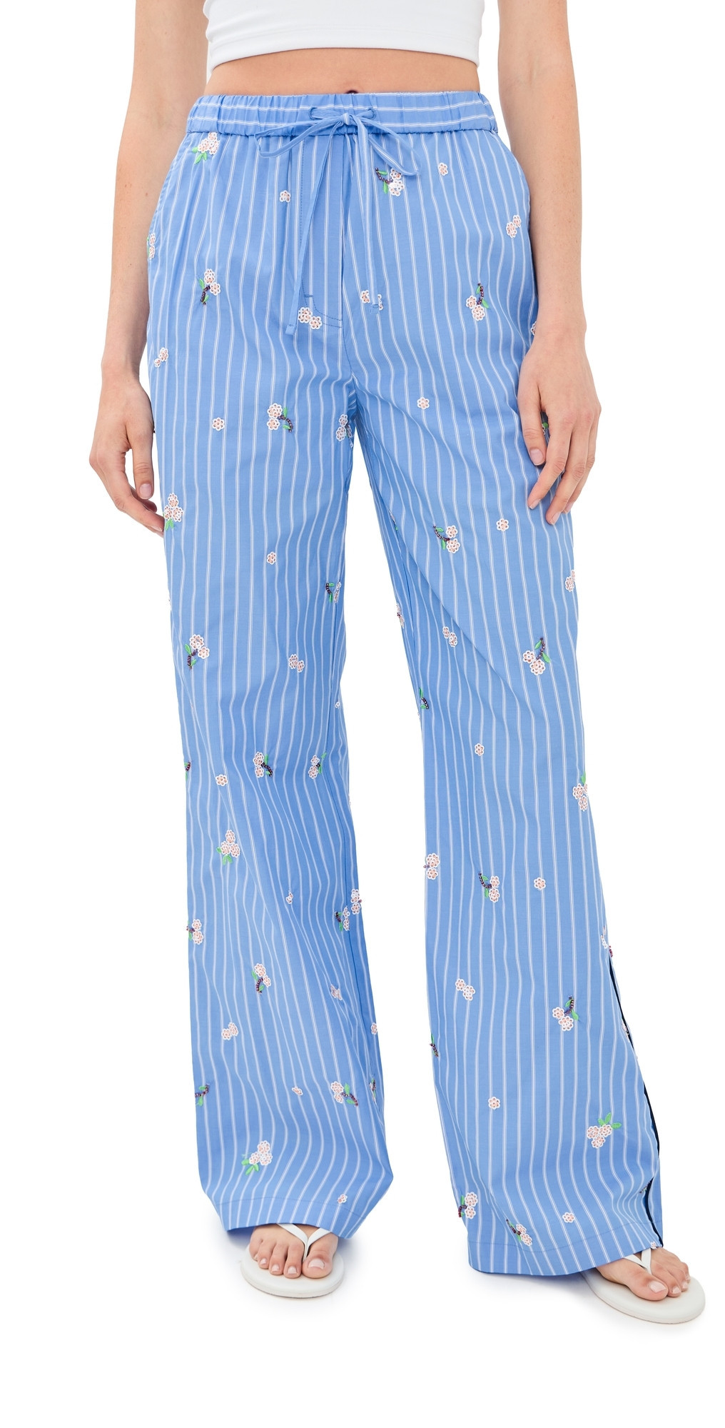 SIMKHAI Jemma Wide Leg Pants French Blue Stripe M | Shopbop