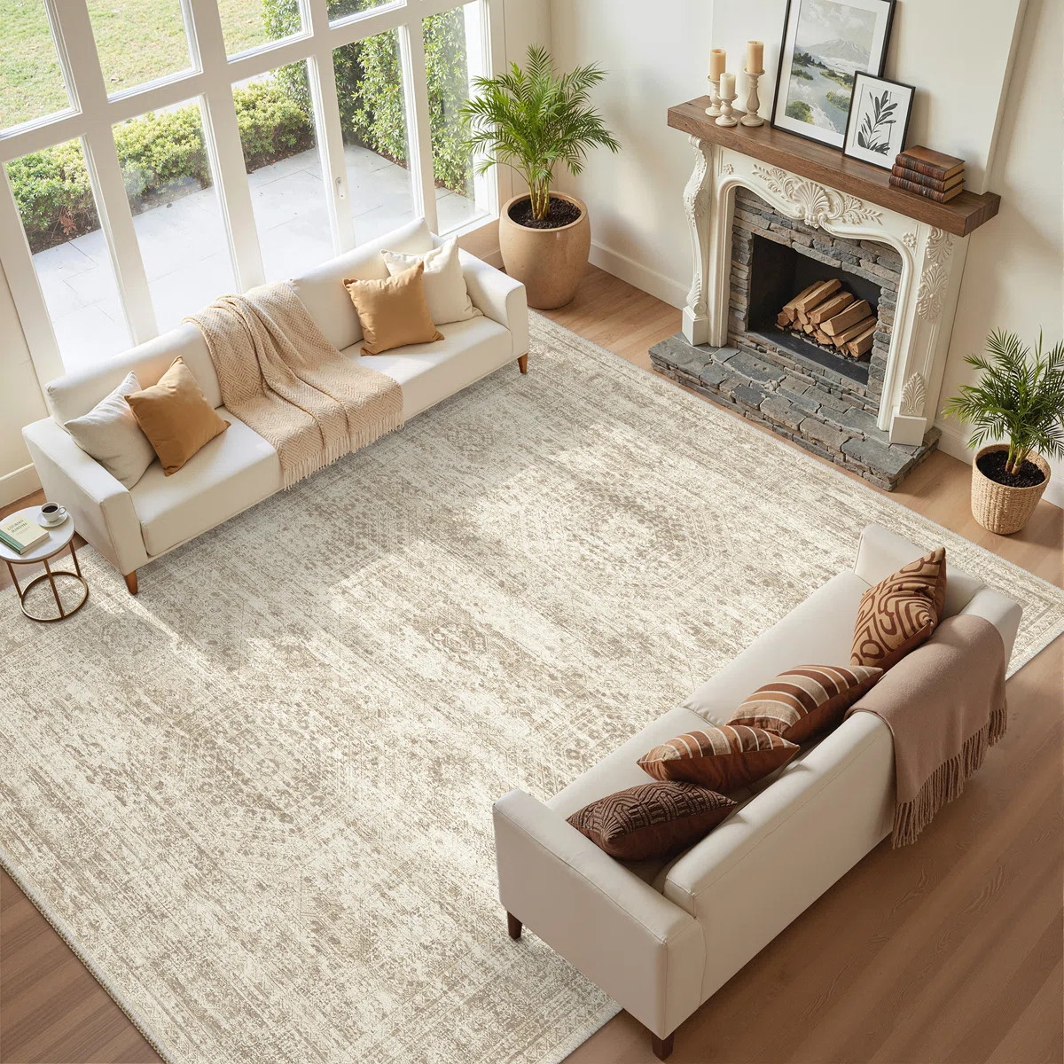 Washable Rug, Distressed Persian Rugs for Living Room, Stain resistant Abstract Area Rugs(Beige, ... | Wayfair North America