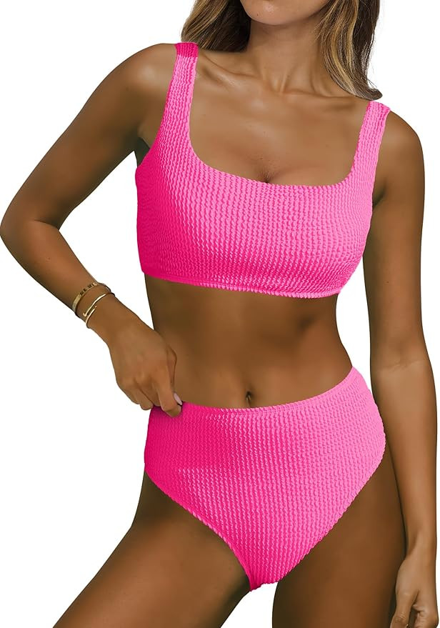 ANRABESS Women Swimsuits Two Piece Bikini Set High Waisted Ribbed Tummy Control Modest Bathing Su... | Amazon (US)