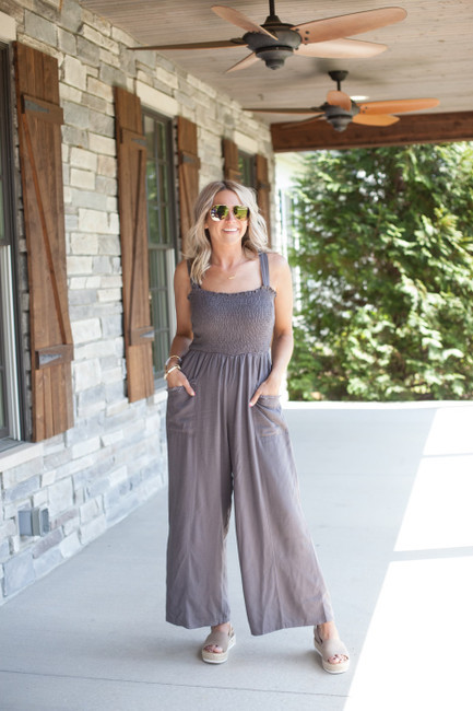 Ash Square Neck Smocked Linen Jumpsuit | Magnolia Boutique