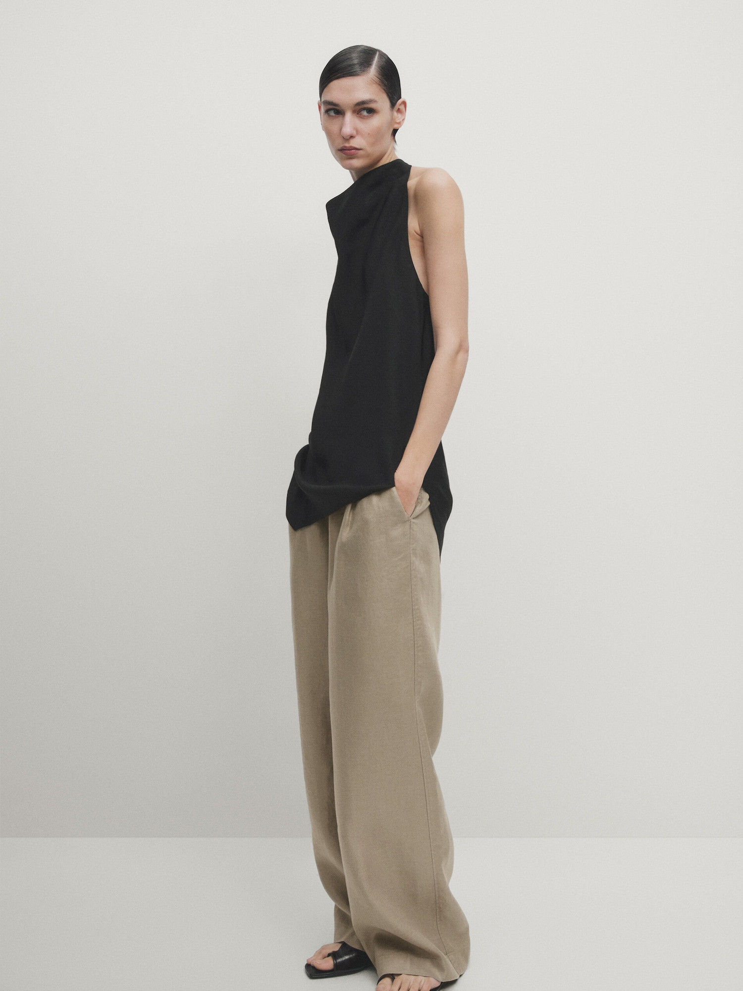 Wide-leg linen trousers | Massimo Dutti UK