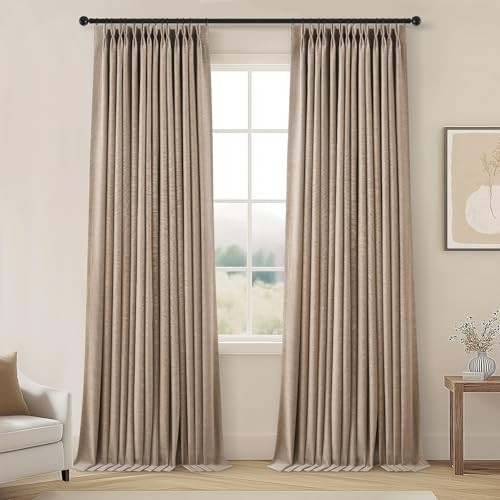 96 Inch Long Pinch Pleated Dark Linen Color Curtains,100% Blackout Thermal Insulated Natural Pinc... | Amazon (US)