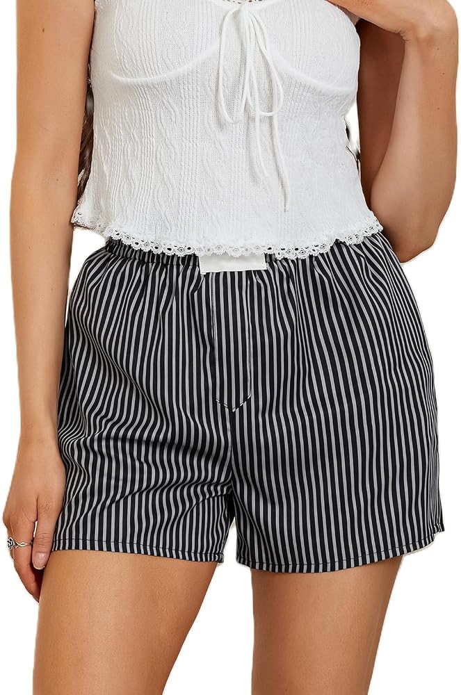 Womens Cute Striped Boxer Shorts Y2k Pajama Shorts Cute Gingham Low Rise Boxers Shorts Bottoms Lo... | Amazon (US)