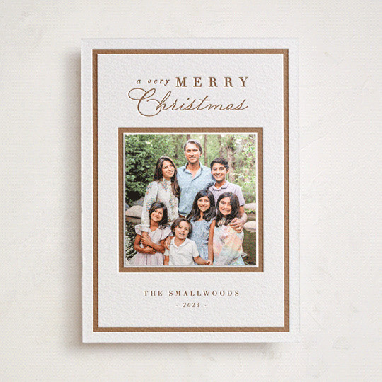 "Bound Merry" - Customizable Letterpress Holiday Photo Mount Cards in Brown by Amy Kross. | Minted