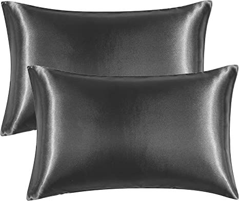 EHEYCIGA Satin Pillowcase for Hair and Skin Silk Pillowcase Set of 2 Dark Grey Soft Pillow Cases ... | Amazon (US)