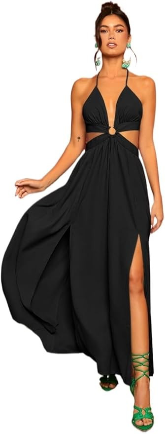 Women Summer Dresses Sleeveless Ring Tie Backless Hem Maxi Dress | Amazon (US)