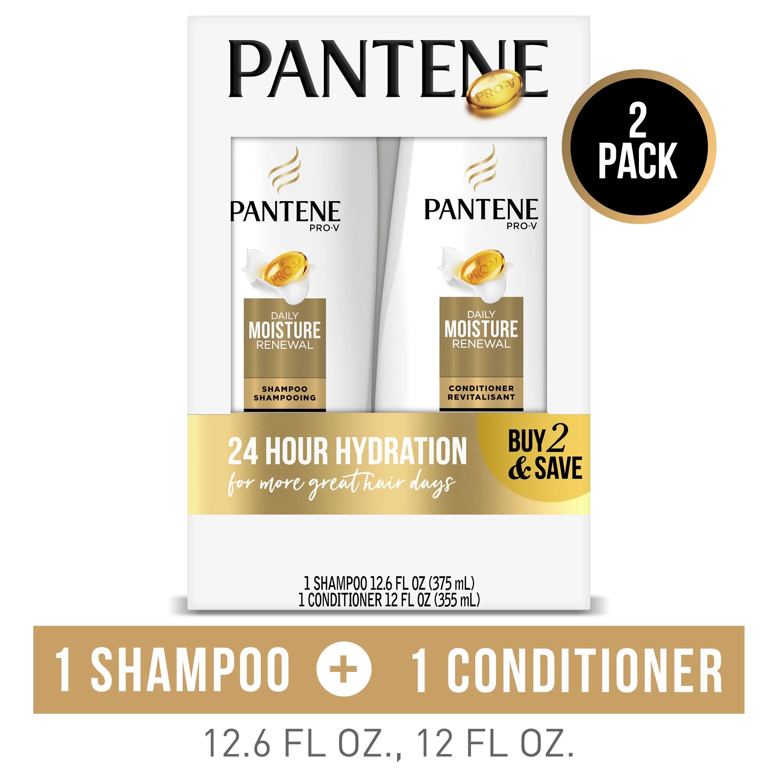 Pantene Shampoo Conditioner Set, Daily Moisture Renewal, 12-12.6 oz | Walmart (US)