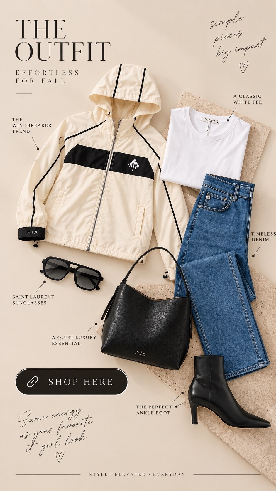 The windbreaker is having a major moment, and I love how effortlessly cool it makes even the simplest outfit feel. 🤍

I paired this celebrity favorite jacket trend with relaxed denim and a classic white tee, then added black leather ankle boots, an understated shoulder bag and Saint Laurent sunglasses for that polished, off duty look.

Sporty, minimal and quietly luxurious without trying too hard. This is exactly how I want to dress for fall. @saks #Saks #sakspartner