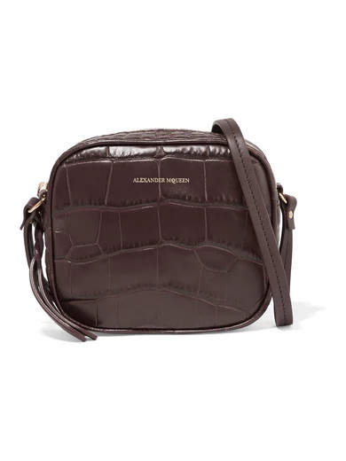 Alexander McQueen - Croc-effect Leather Camera Bag - Burgundy | NET-A-PORTER (US)