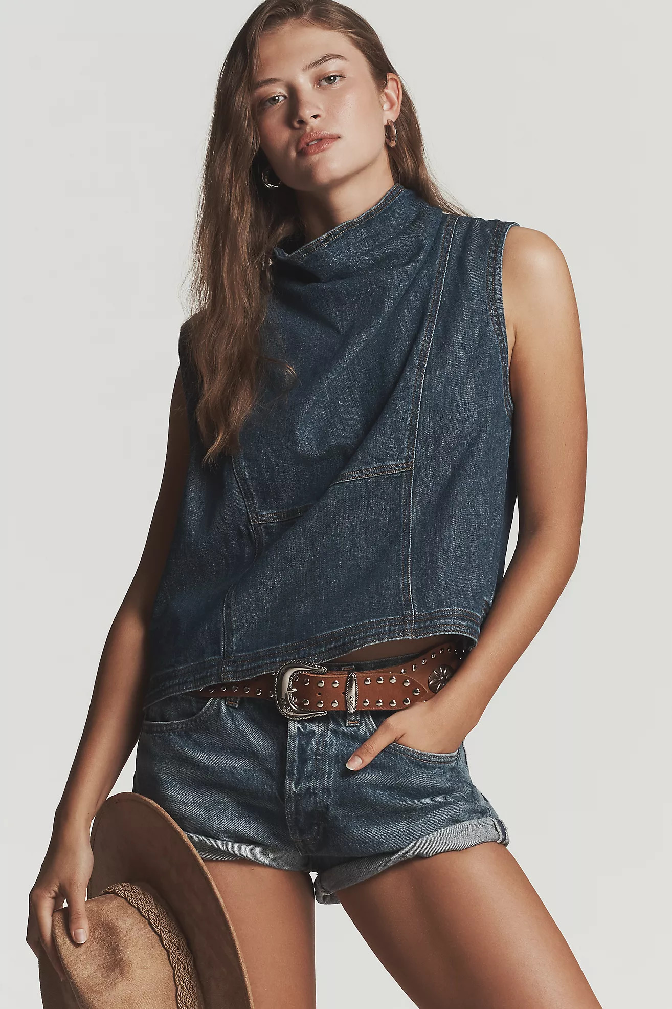 Pilcro Cowl-Neck Sleeveless Denim Top | Anthropologie (US)