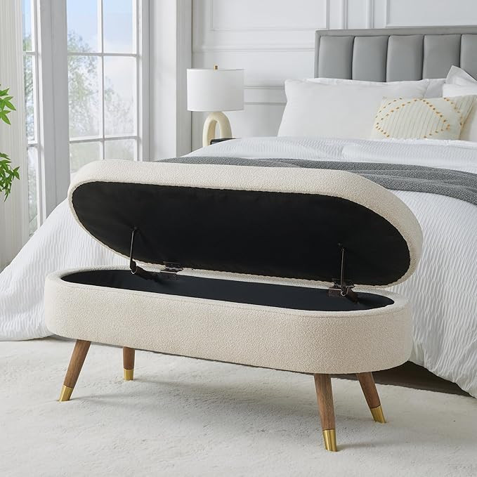 IAFIKE Oval Storage Bench 43.5" Ottoman Bench Upholstered Boucle Fabric Footrest Bench with Golde... | Amazon (US)