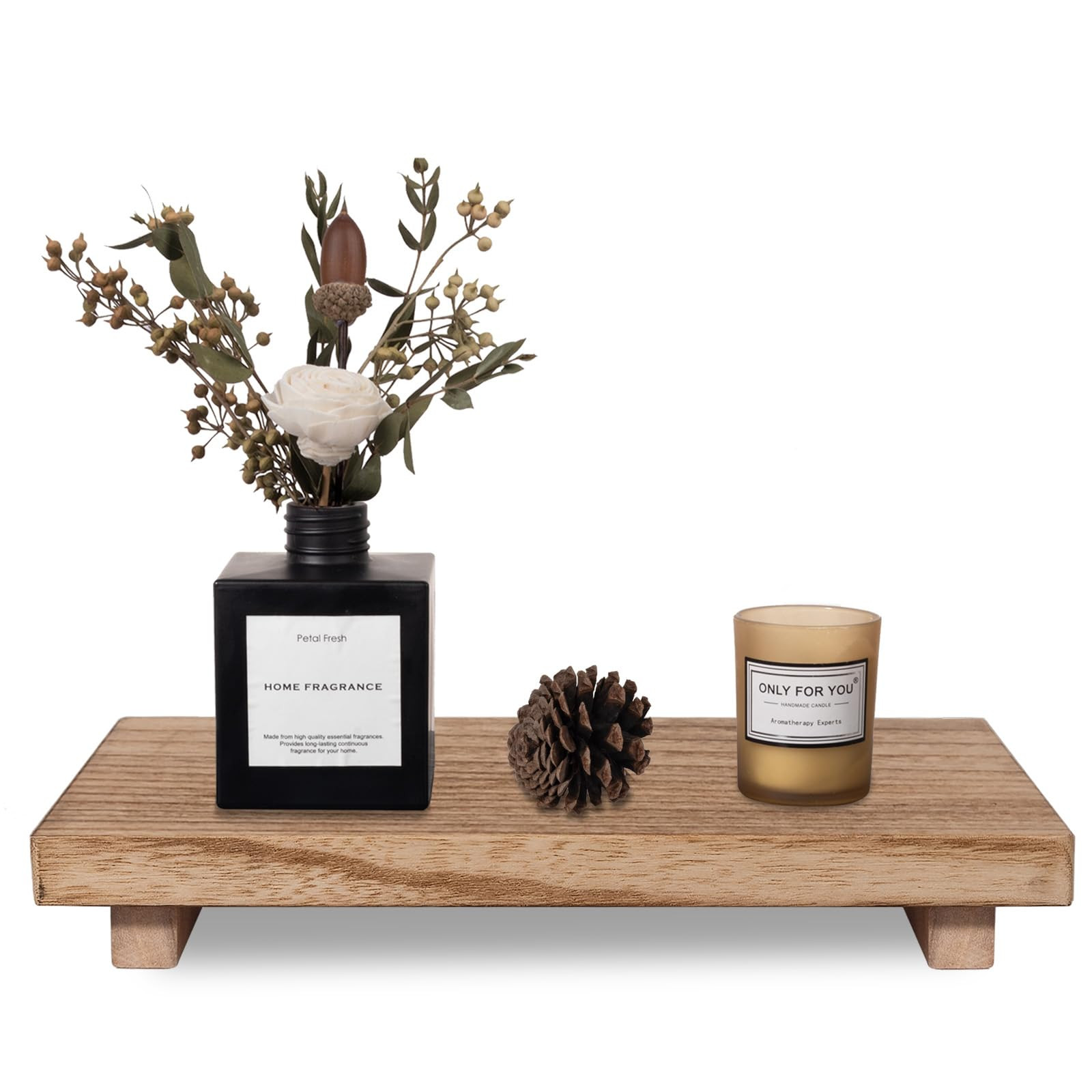 Small Wood Tray Pedestal Stand Farmhouse Bathroom Decor Decorative Wooden Riser Kitchen Soap Dish Holder for Vanity, Counter, Sink, Large 11.8" x 7" - Brown | Amazon (US)