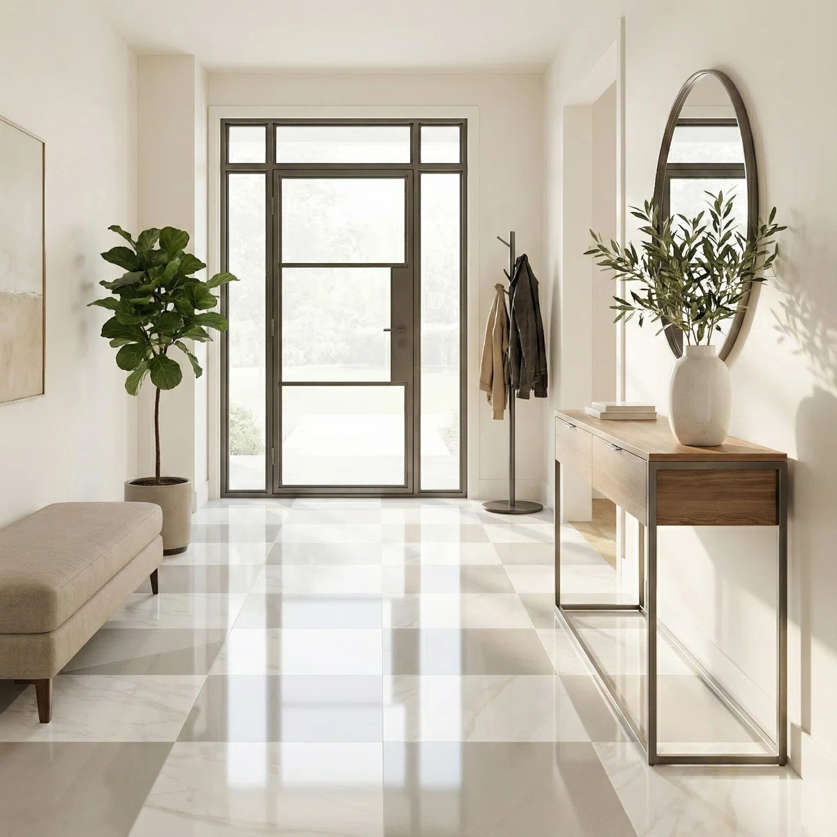 Precious Marble Checkerboard 24 In. X 24 In. Polished Porcelain Marble Look Floor And Wall Tile (... | Wayfair North America