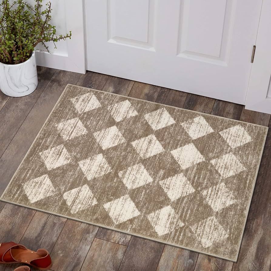 Lahome Moroccan Treills Area Rug - 2x3 Small Beige Bathroom Rug Door Rugs for Entryway Indoor, Ch... | Amazon (US)