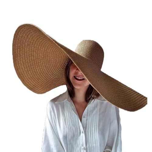 WUODHTW Oversized Beach Straw Hat for Women Summer Beach Cap Wide Brim Sun Visor Hat Floppy Foldable Up UV Protection Sun Hat Coffee | Amazon (US)