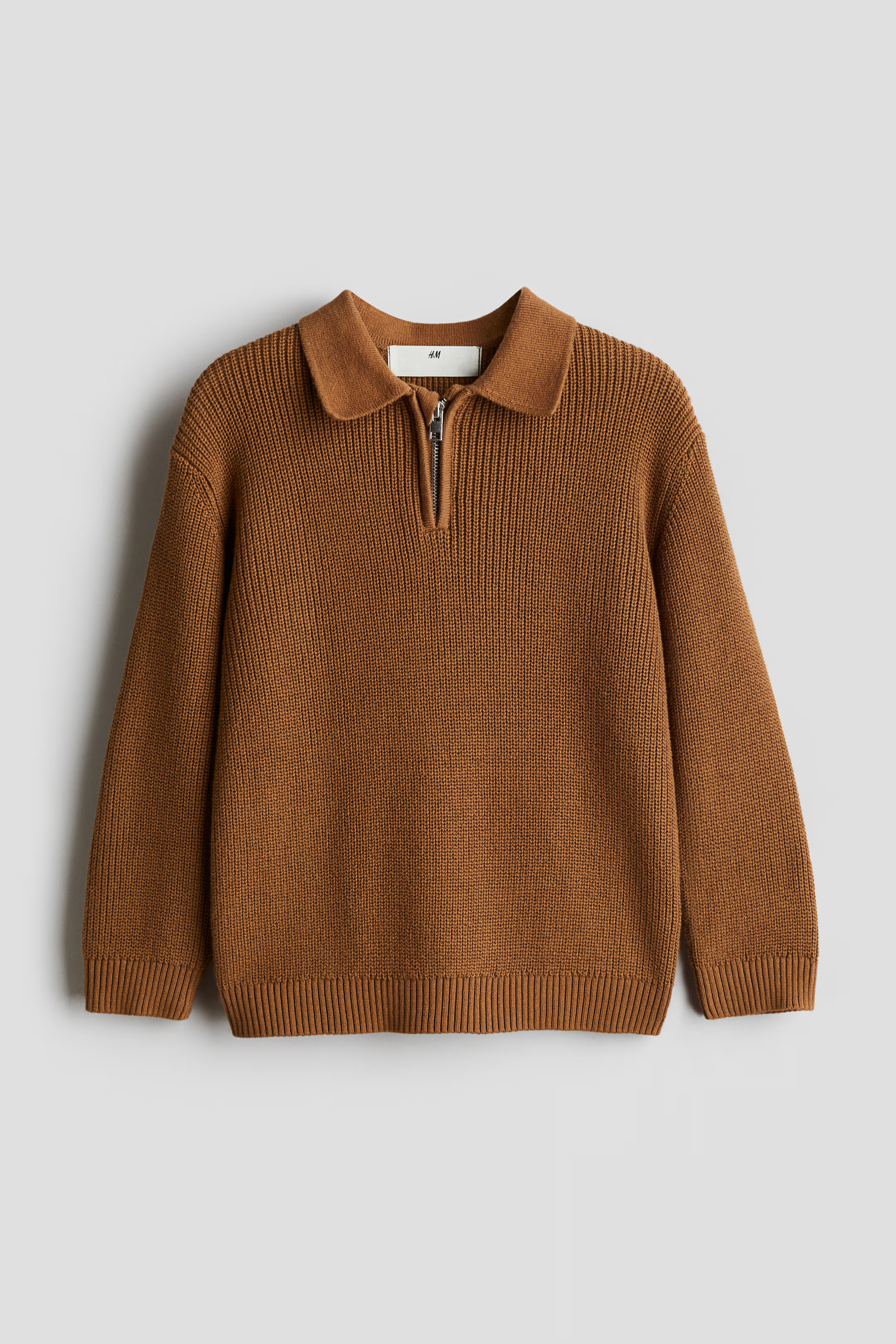 Zip-top polo jumper - Long sleeve - Regular length - Brown - Kids | H&M GB | H&M (UK, MY, IN, SG, PH, TW, HK)