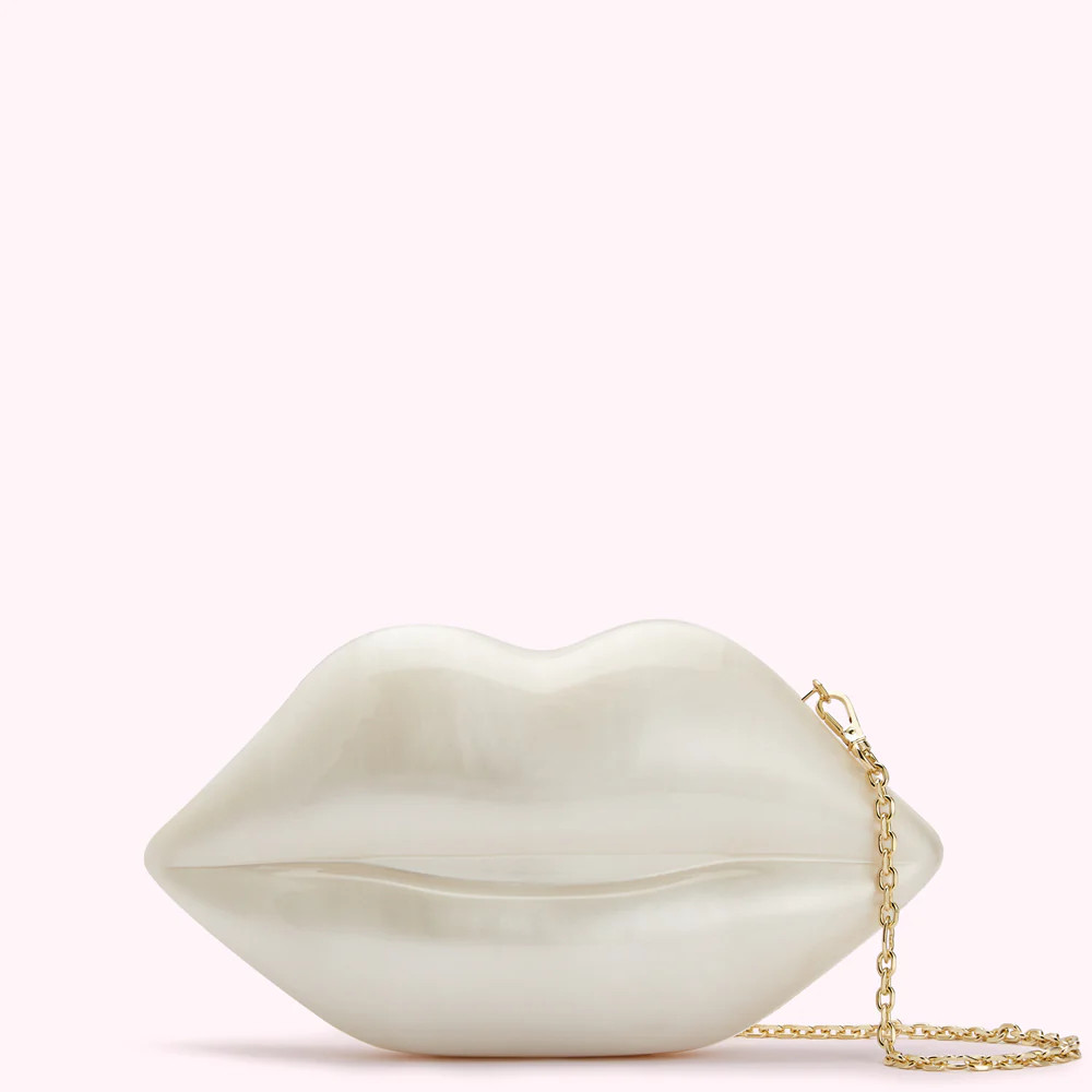 IVORY PEARL MEDIUM LIPS CLUTCH BAG | Lulu Guinness (UK)