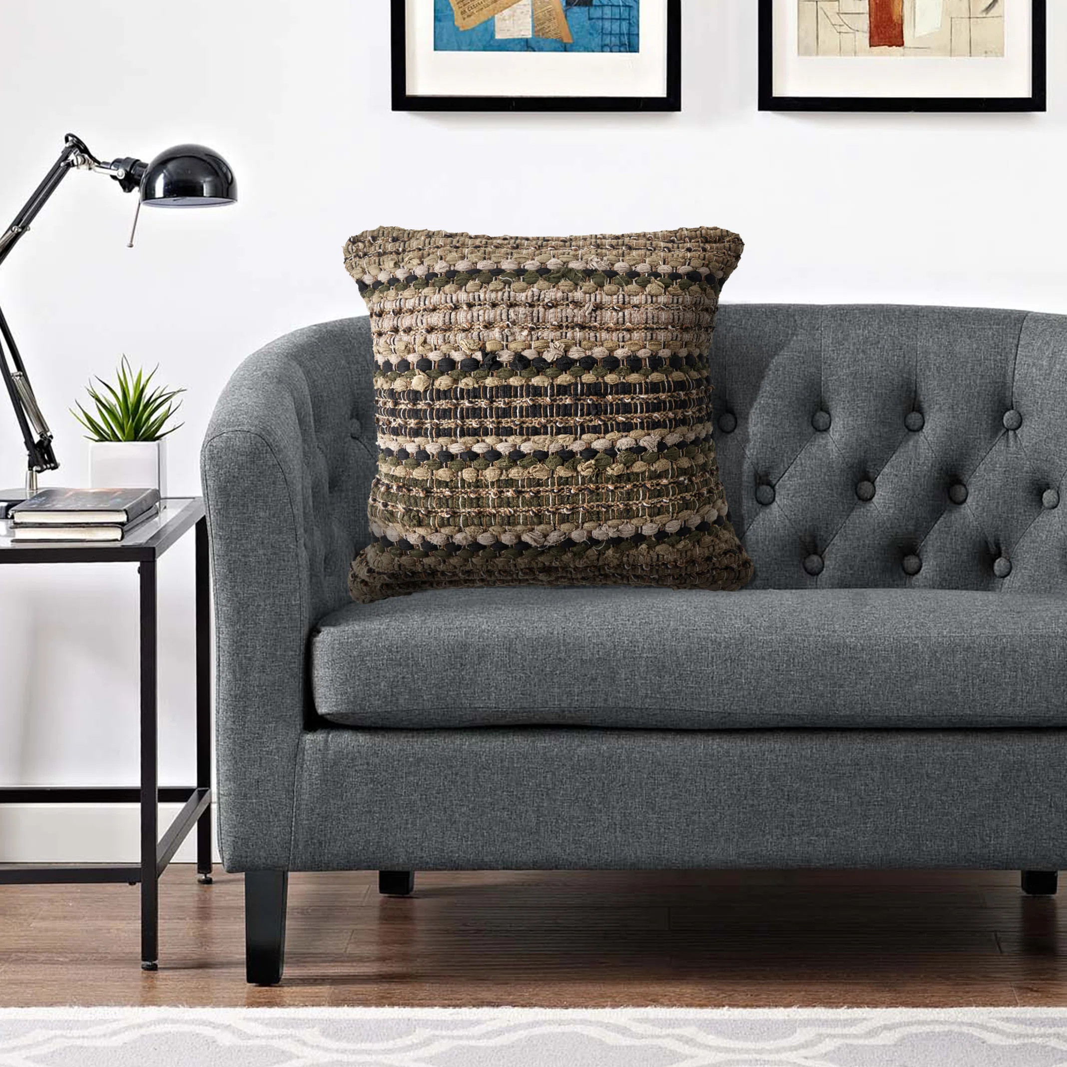 Pillow Handmade Chindi Striped Cotton Throw Pillow, Beige/Brown | Wayfair North America