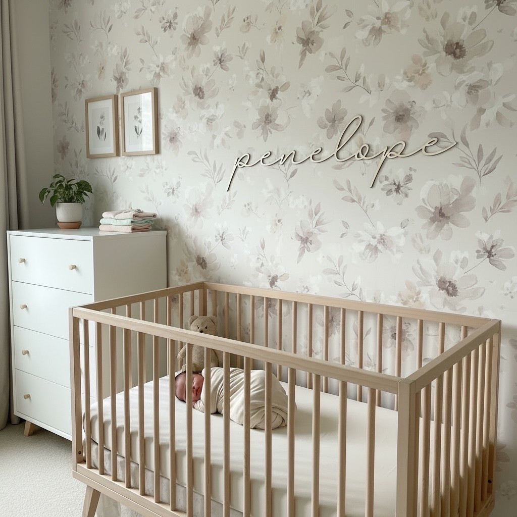 Neutral nursery inspiration featuring a personalized wooden name sign above a modern natural wood crib. This soft floral nursery design blends minimalist baby room decor with warm neutral tones, creating a calm and cozy space for a newborn. A custom laser-cut name sign makes the perfect nursery wall decor and keepsake for baby announcements, newborn photos, or a thoughtful baby shower gift. Ideal for modern nursery themes, neutral baby rooms, and timeless children’s bedroom design.

#NurseryDecor
#NeutralNursery
#BabyRoomDecor
#PersonalizedNursery
#CustomNameSign
#NurseryWallDecor
#BabyGirlNursery
#ModernNursery
#MinimalistNursery
#NeutralBabyRoom
#BabyNurseryIdeas
#NurseryInspiration
#CustomBabyNameSign
#WoodenNameSign
#BabyRoomInspo

#LTKHome #LTKBaby #LTKSpringSale