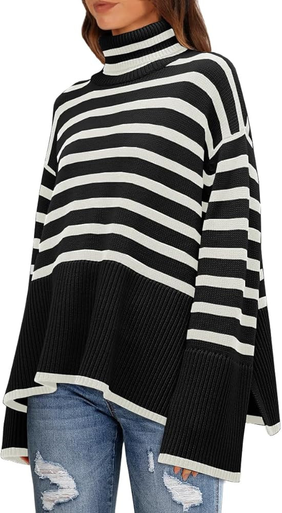 LILLUSORY Women's Fall 2023 Oversized Turtleneck Trendy Sweaters Ribbed Knit Pullover Sweater Top... | Amazon (US)