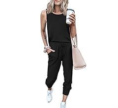 PRETTYGARDEN Women’s Two Piece Outfit Sleeveless Crewneck Tops With Sweatpants Active Tracksuit Loun | Amazon (US)