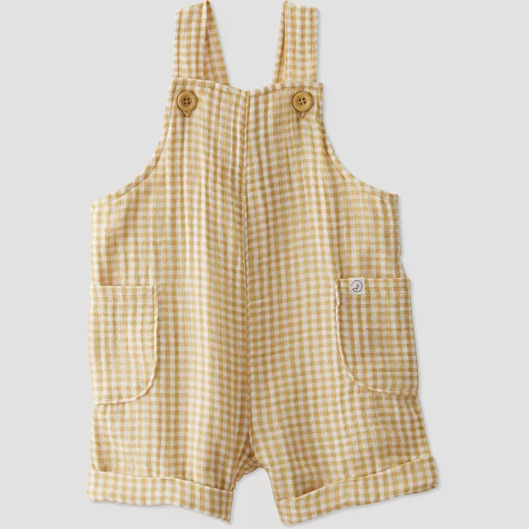 little Planet By Carter's Baby Ochre Gingham Gauze Shortall Bodysuit - Yellow | Target