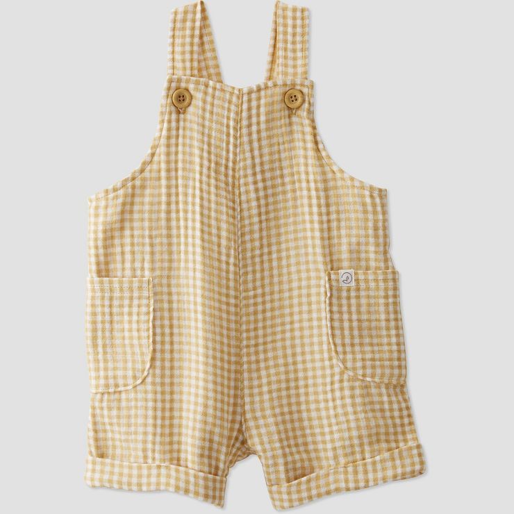 little Planet By Carter's Baby Ochre Gingham Gauze Shortalls Bodysuit - Yellow | Target