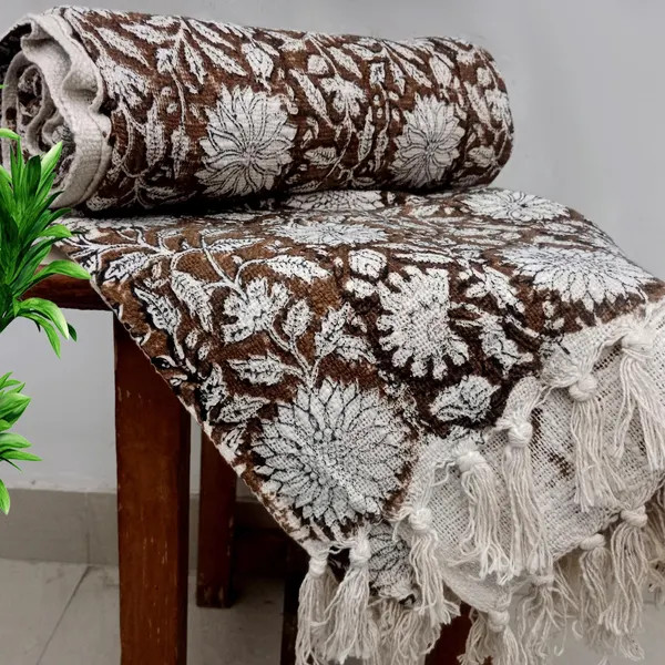 Premium Handmade Throw Hand Block Print Throw, Soft Cotton Blanket Sofa Décor Room Décor Tassel... | Etsy (US)
