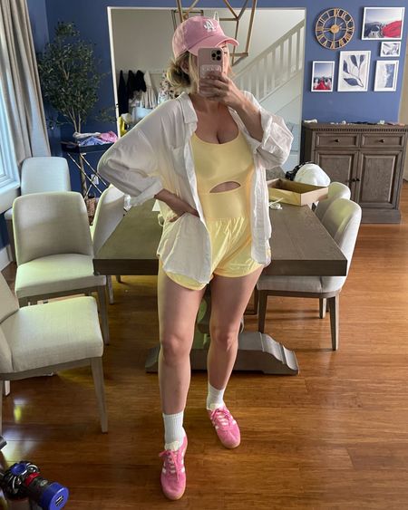Summer outfit! Perfect for moms on the go that want to look cute but practical. This romper (aka a “runsie”) is sooo good and comes in a ton of colors. It runs small though so size up a size!!  
-
Everyday outfit - free people - righteous runsie - adidas gazelle - pink sneakers  

#LTKActive #LTKStyleTip #LTKFindsUnder100