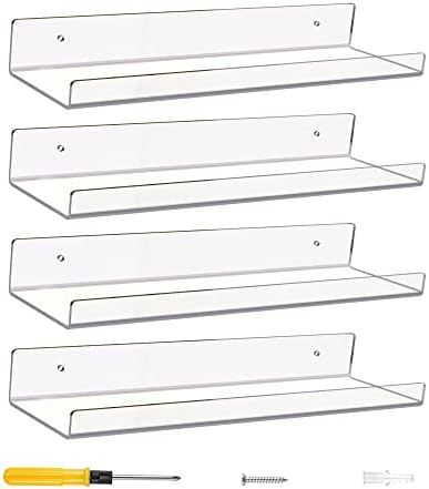 Acradec Acrylic Shelves for Wall Set of 4, 15” x 4” - Spacious Clear Shelves with Mounting Ki... | Amazon (US)