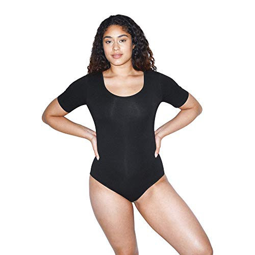 American Apparel Women's Cotton Spandex Short Sleeve Scoop Back Bodysuit Black | Amazon (US)