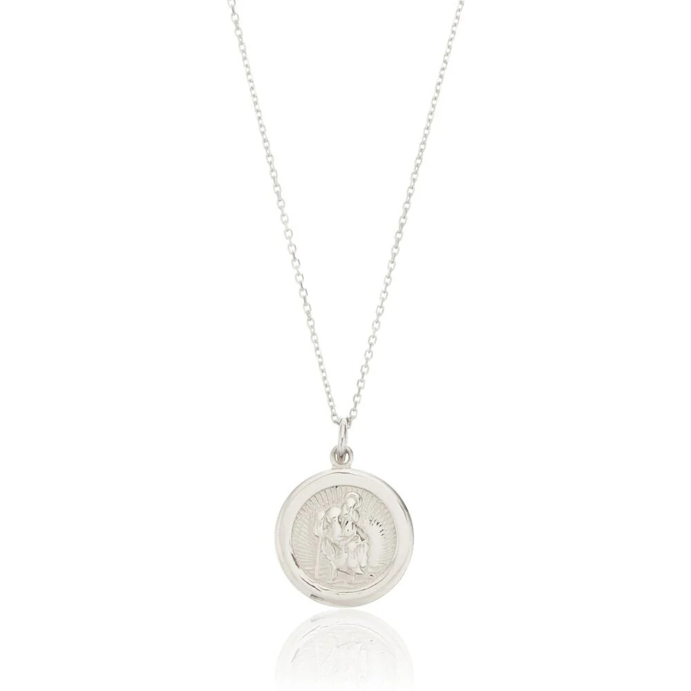 Silver Small Round St Christopher Medallion Necklace | Lily & Roo