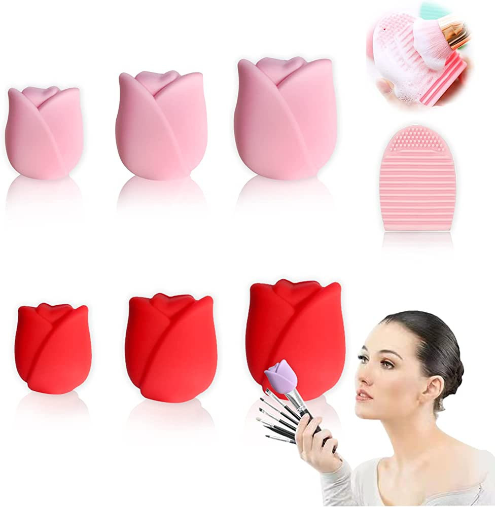 Makeup Brush Holder, Rose Shape Silicone Travel Makeup Brush Organizer Storage Covers Protector G... | Amazon (US)