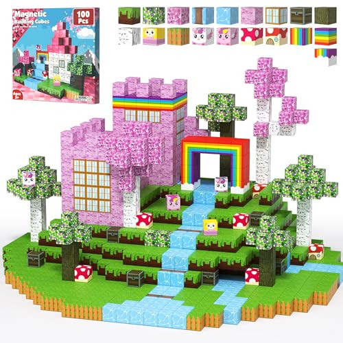 Magnetic Blocks for Girls - 100 PCS Magnet Block Stacking Sensory STEM Outdoor Cubes Game for 3+ Years Old Boys&Girls Children Birthday Easter Gift, 3D Tiles Construction Weekends Toy Set, 0.8in | Amazon (US)