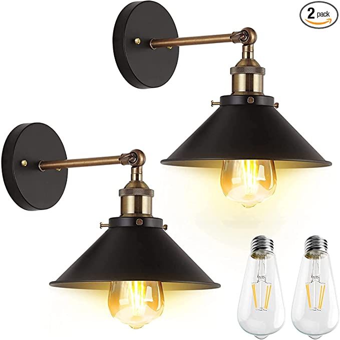 JACKYLED 2-Pack UL Antique Vintage Wall Sconces, Hardwired Industrial Wall Sconce, 240 Degree Adj... | Amazon (US)