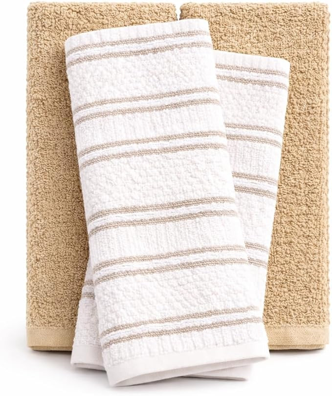 MosJos Kitchen Towels, Set of 4 Hand Towels Cotton Waffle Weave Taupe and White Dish Cloths 18 x ... | Amazon (US)