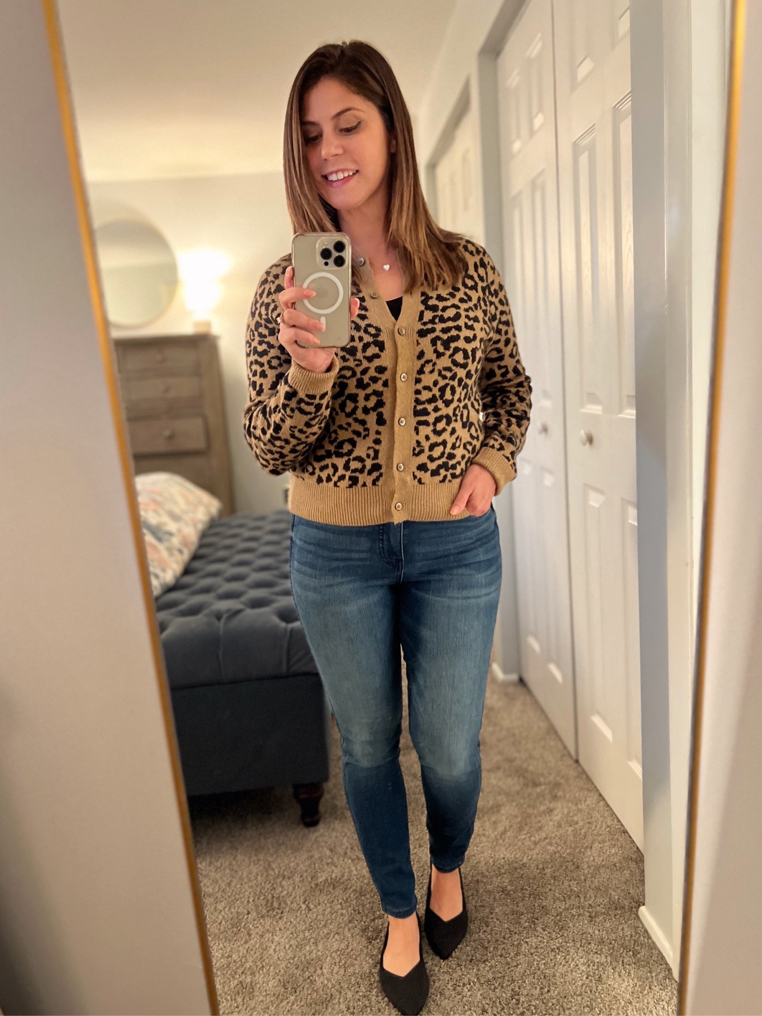 Casual Chic: Embrace the day with a classic leopard print cardigan paired with sleek skinny jeans. Perfect for a coffee run or a spontaneous meet-up with friends. Add black flats for a touch of effortless sophistication. 

#StyleInspo #OOTD #LeopardLove

#LTKover40 #LTKstyletip #LTKbeauty