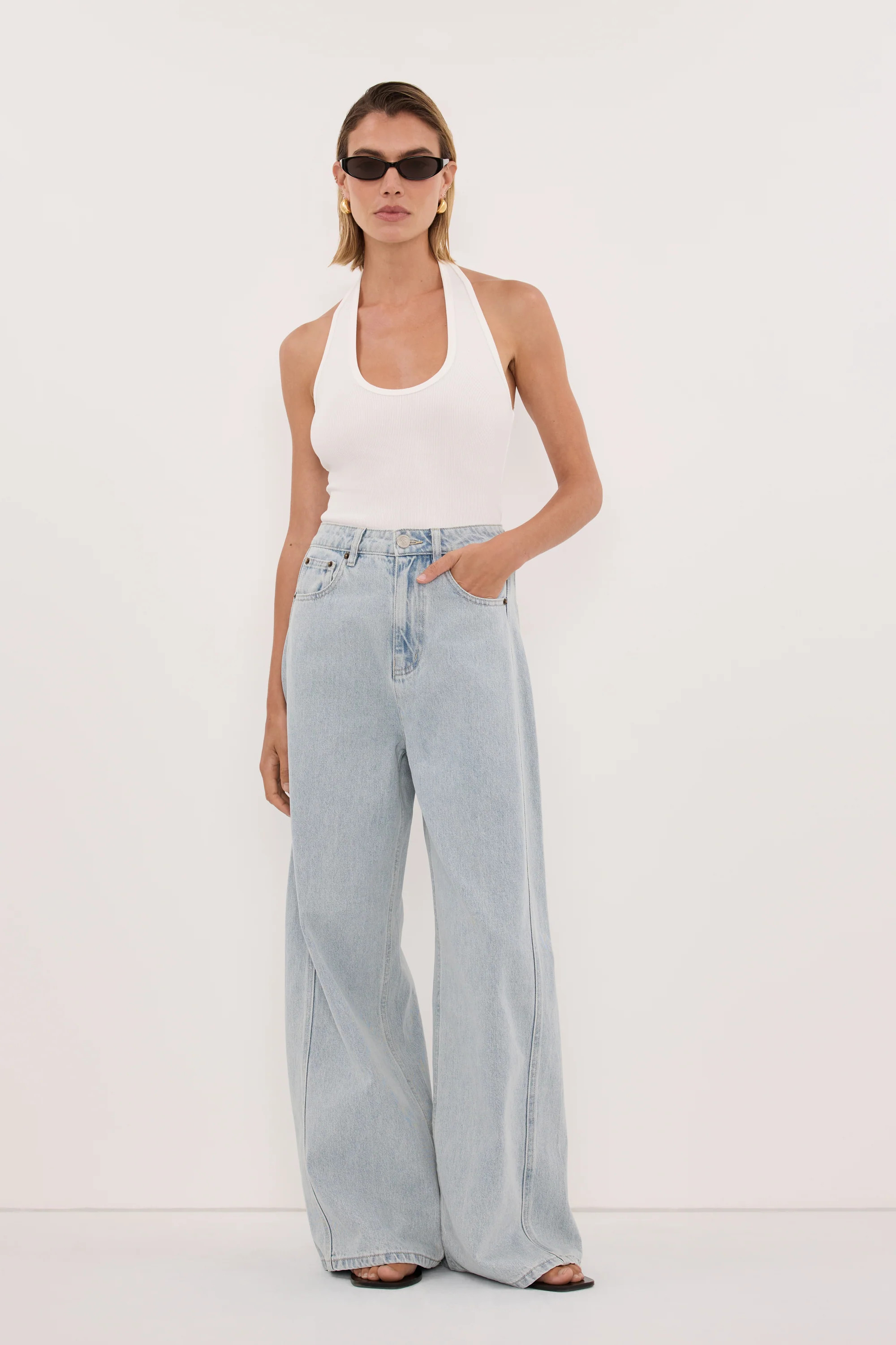 HARLAN OFF WHITE KNIT HALTER TOP | DISSH