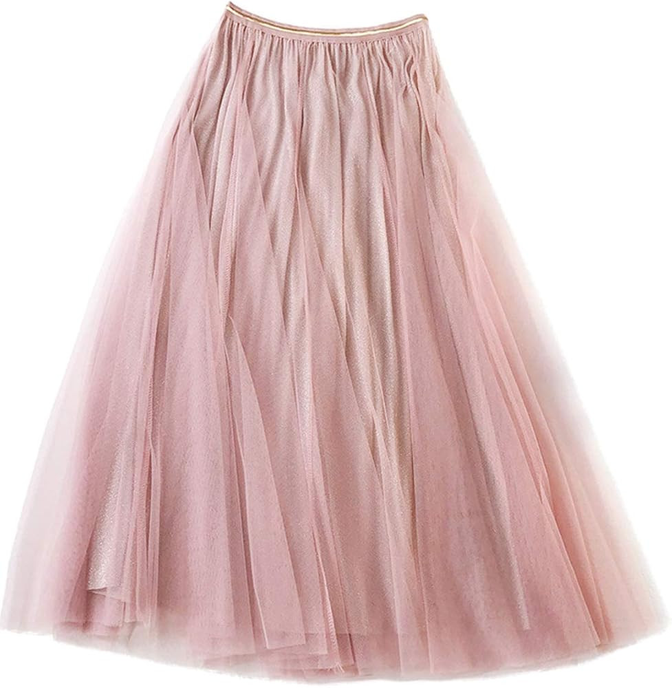 Femiserah Women's Long Rainbow A Line Tulle Tutu Skirts Tiered Skirt Petticoat | Amazon (US)
