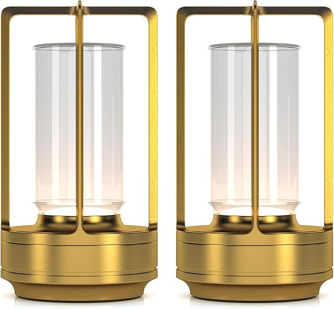 Portable Metal Table Lamp for Indoor/Outdoor ,Rechargeable Cordless LED Lamp, 3-Colour Infinitely... | Amazon (US)