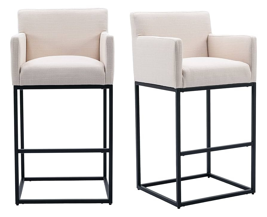 VESCASA Linen 31”H Bar Height Bar Stools with Arms, Upholstered Bar Stools with 12.5" H Padded ... | Amazon (US)