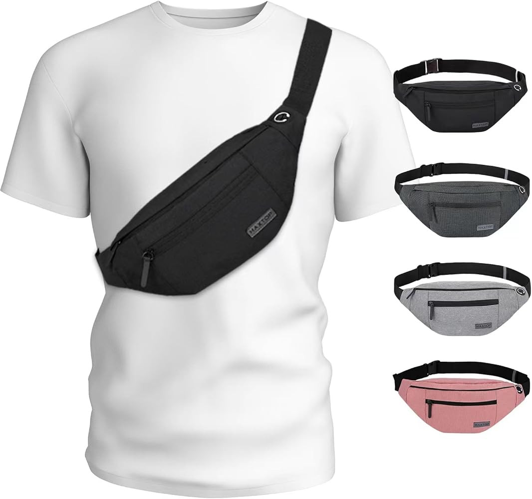 MAXTOP Large Crossbody Fanny Pack with 4-Zipper Pockets,Gifts for Enjoy Sports Festival Workout T... | Amazon (US)