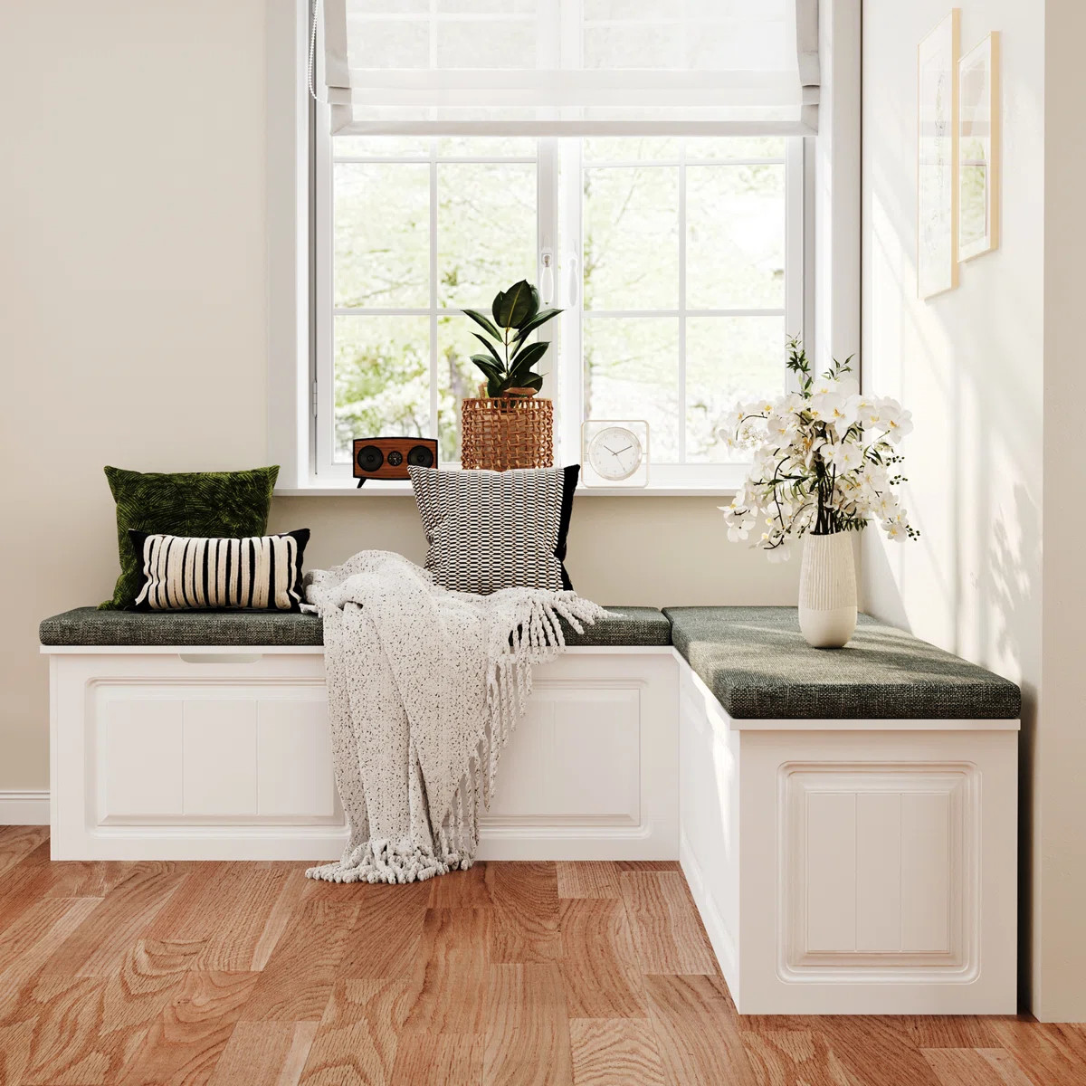 L-Shape Storage Bench With Cushioned Seating, For Dining Room, Kitchen, Entryway | Wayfair North America