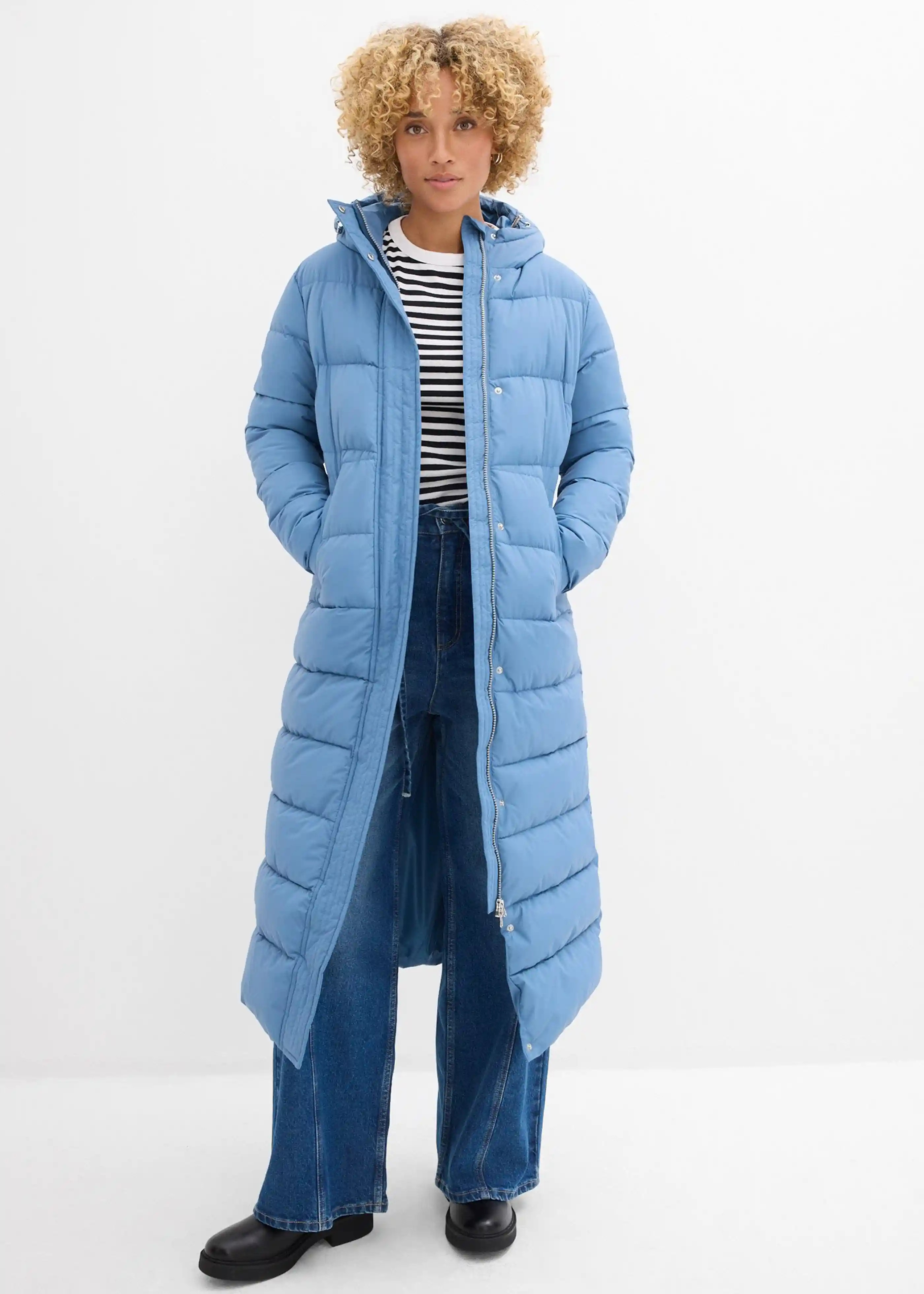 Langer Stepp-Mantel mit Kapuze | Bonprix DE