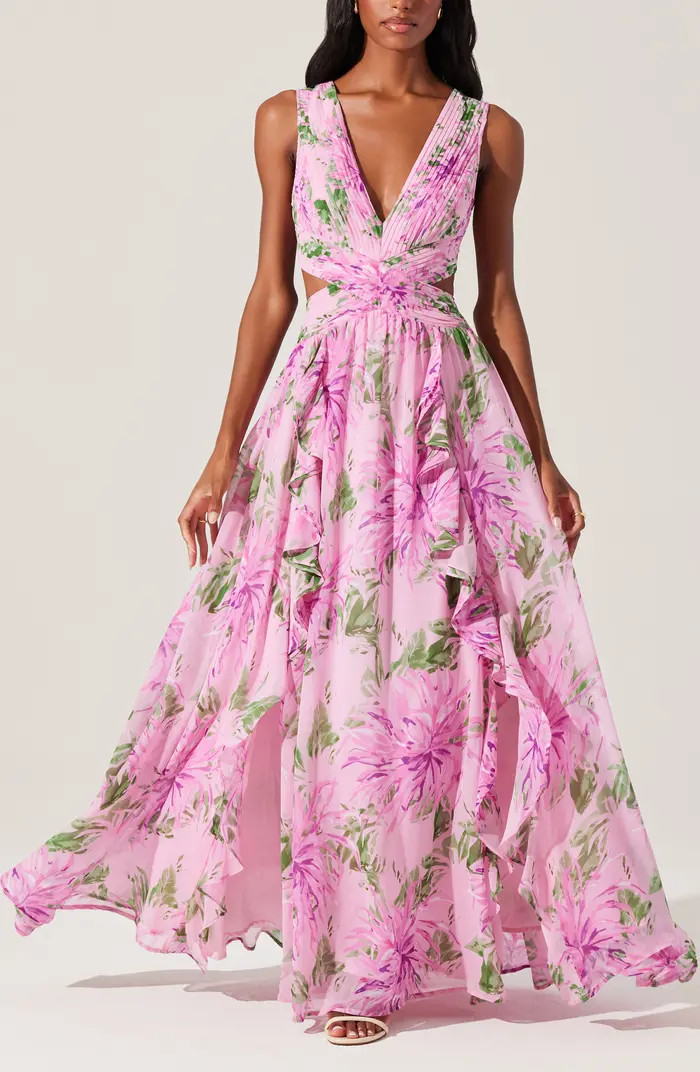 ASTR the Label Noya Floral Pleated Cutout Maxi Dress | Nordstrom | Nordstrom