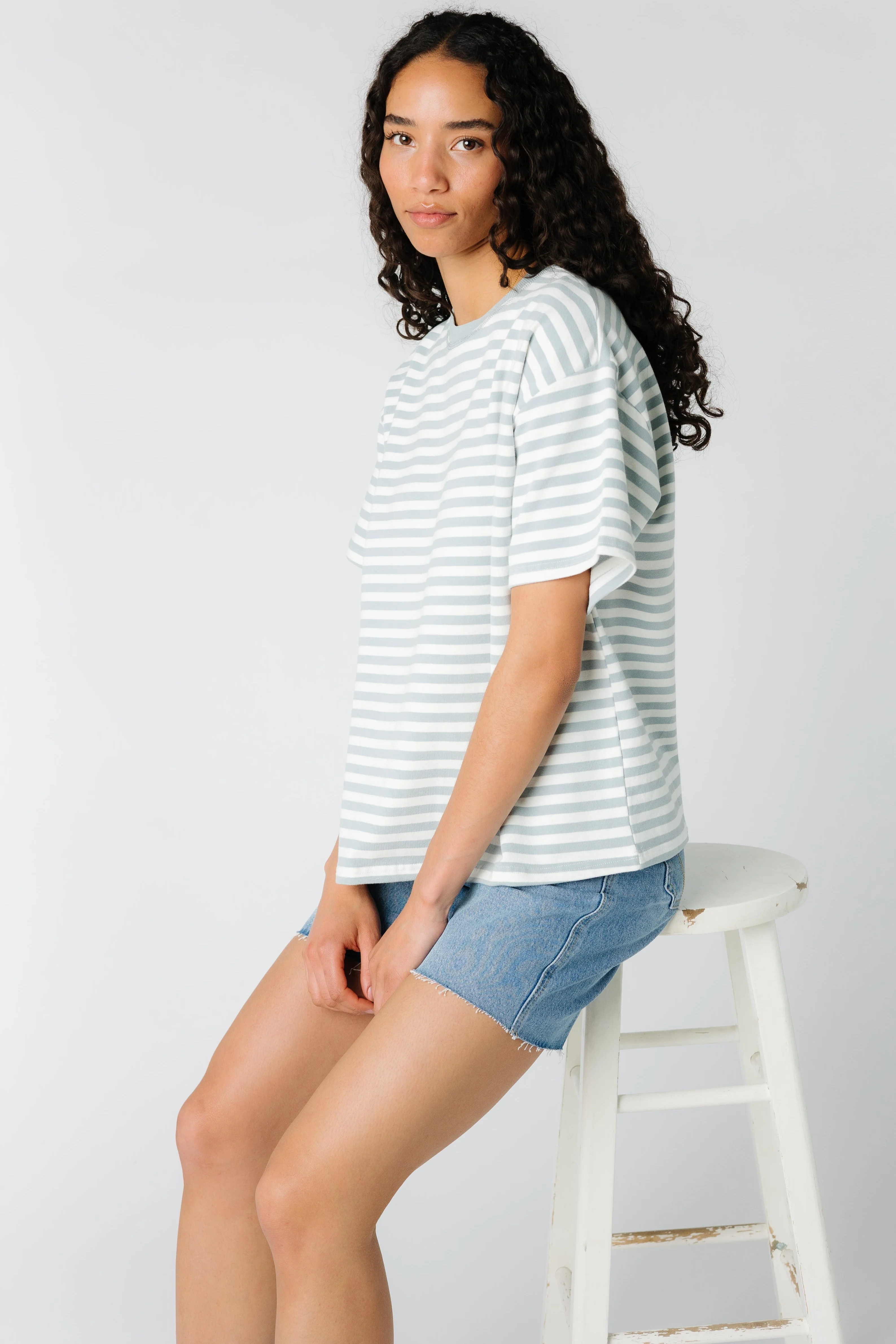 Oversized stripe T-shirt - Dusty Blue | Called To Surf