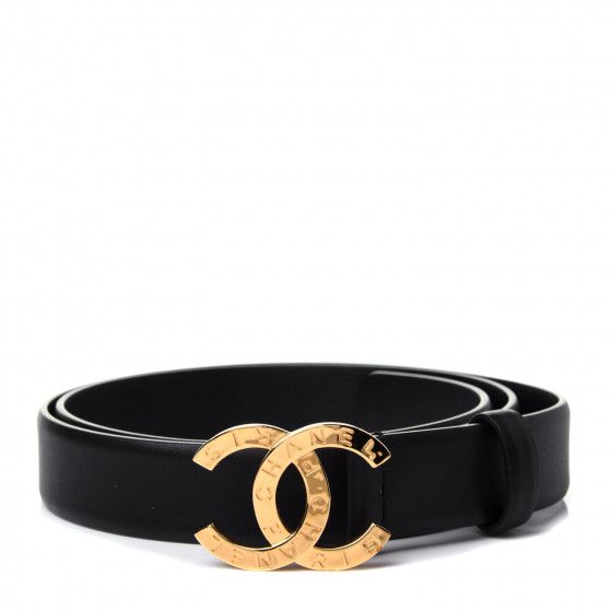 CHANEL Calfskin Paris Button CC Belt 85 34 Black | FASHIONPHILE | Fashionphile