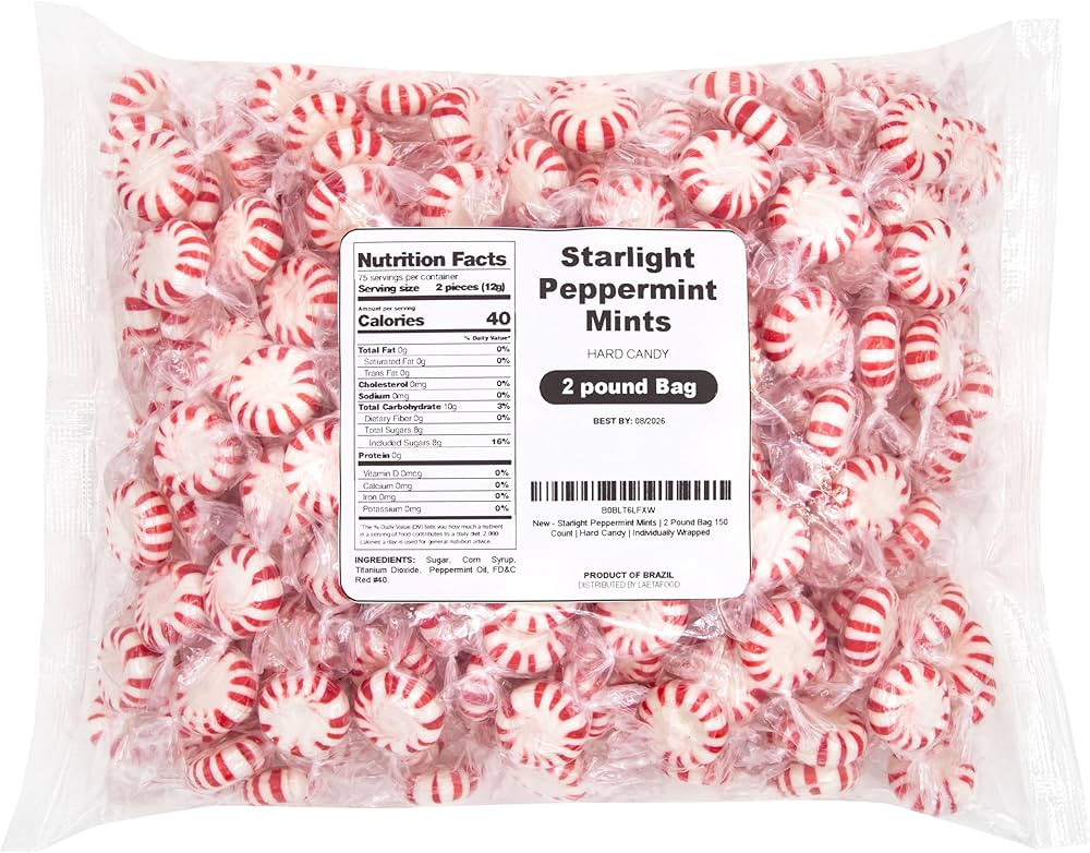 Starlight Peppermint Mints | 2 Pound Bag - Approx. 150 Count | Hard Candy | Individually Wrapped | Amazon (US)